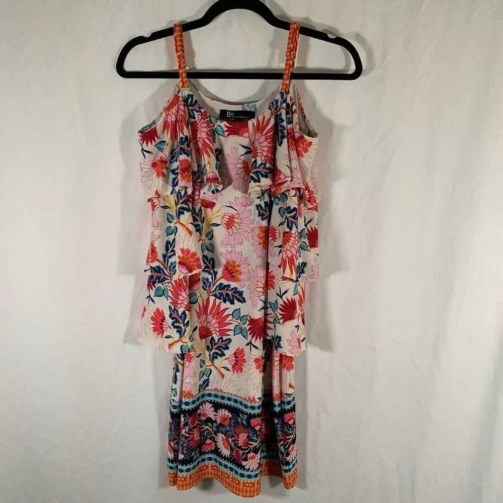 Be Chetta B Mini Dress Women's 6 Multicolor Floral Cold Shoulder Tiered